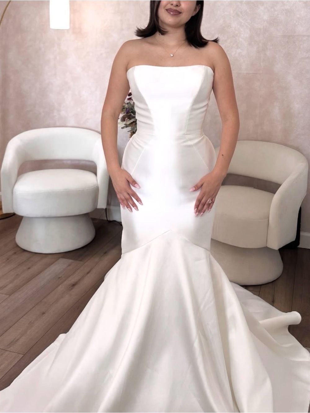 Strapless Clean Mikado Mermaid Gown | Pronovias - Oberon